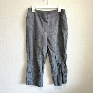 Chico's Women's Large 100% Linen Gray Pull on Pants‎ Cropped Coastal Lagenlook